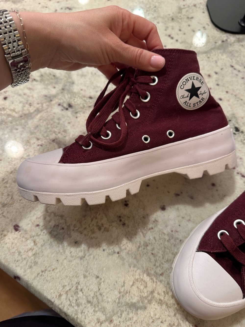 Converse High-Top Platform Sneaker in Maroon and White